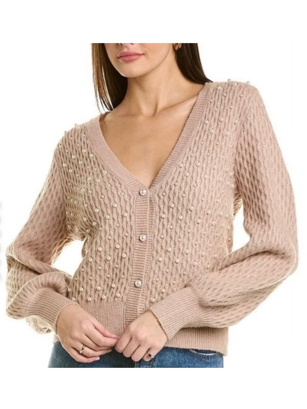 JOSEPH A Soft Pearl Beaded Cardigan in Shadow Pink Large COQUETTE SOFT GIRL